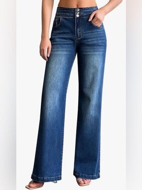 Wide Leg Dark Blue Women's Jeans